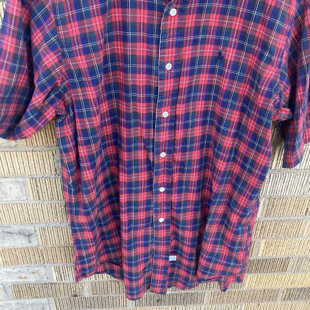 Ralph Lauren Men's‎ Medium MADRAS Short Sleeve Button Down HAND WOVEN Fall Plaid